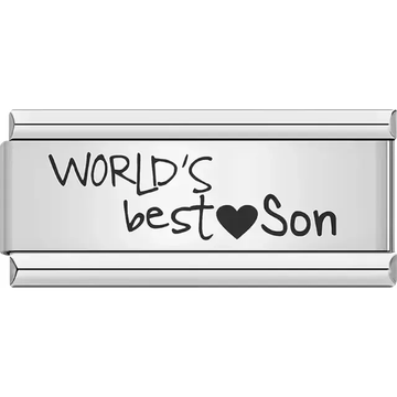 Black text "WORLD'S best ♥ Son" with heart symbol Italian charm bracelet link