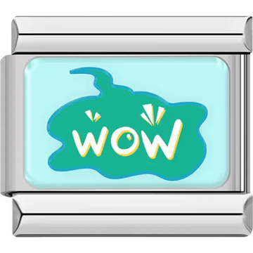 Green "WOW" text expression Italian charm bracelet link