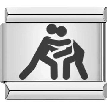 Black silhouettes of two wrestlers in action Italian charm bracelet link
