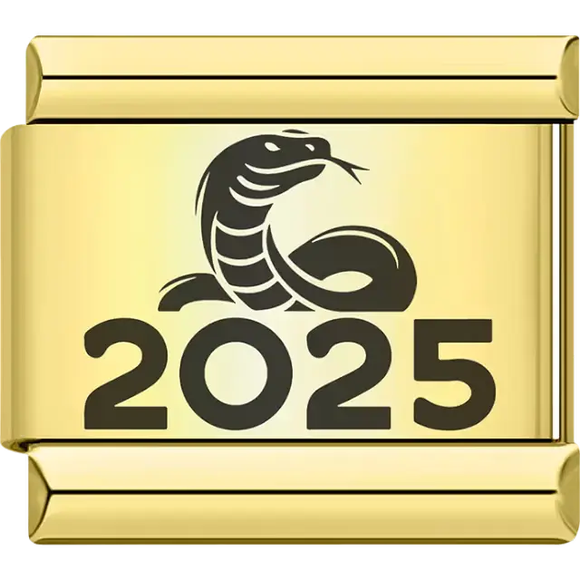 Gold Chinese zodiac snake "2025" Italian charm bracelet link