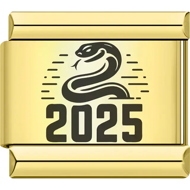 Gold Chinese zodiac snake "2025" Italian charm bracelet link