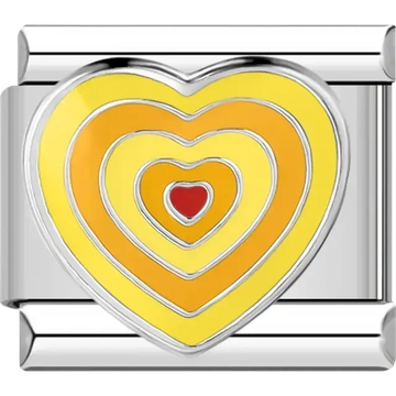 Yellow and red layered heart Italian charm bracelet link