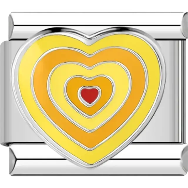 Yellow and red layered heart Italian charm bracelet link