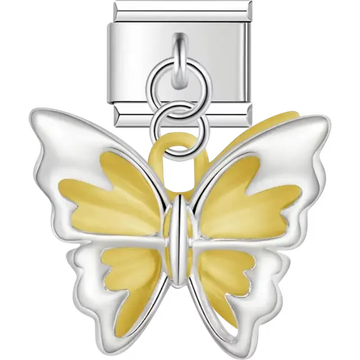 Silver butterfly with yellow wings Italian charm bracelet link