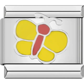 Yellow butterfly with red body and antennae Italian charm bracelet link