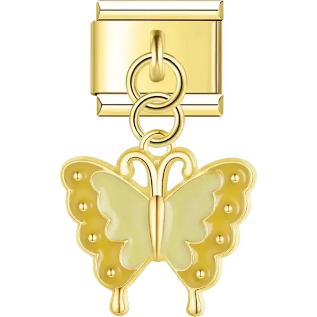 Butterfly pendant with a light yellow body and wing details Italian charm bracelet link