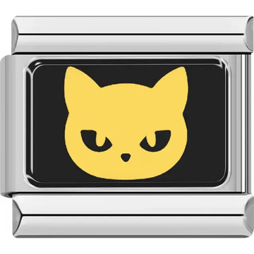 Yellow cat face on black rectangular background Italian charm bracelet link