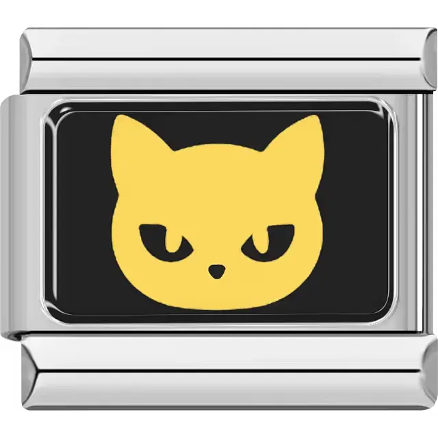 Yellow cat face on black rectangular background Italian charm bracelet link