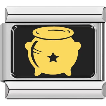 Yellow cauldron with star detail on black rectangular background Italian charm bracelet link