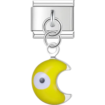 Yellow crescent moon with evil eye dangle Italian charm bracelet link