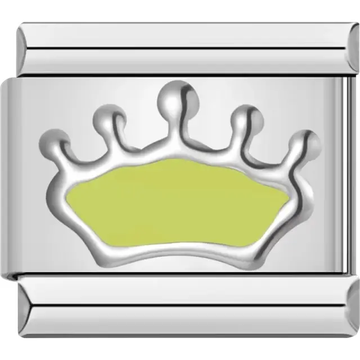 Silver crown with a yellow base Italian charm bracelet link