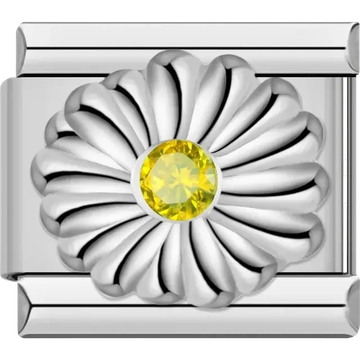 Silver-tone flower with yellow crystal center Italian charm bracelet link
