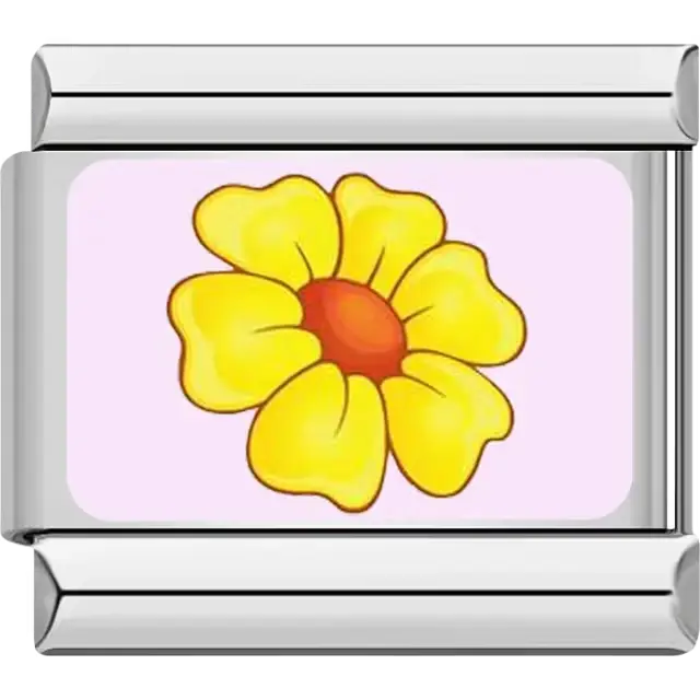 Yellow daisy flower orange center pink background Italian charm bracelet link