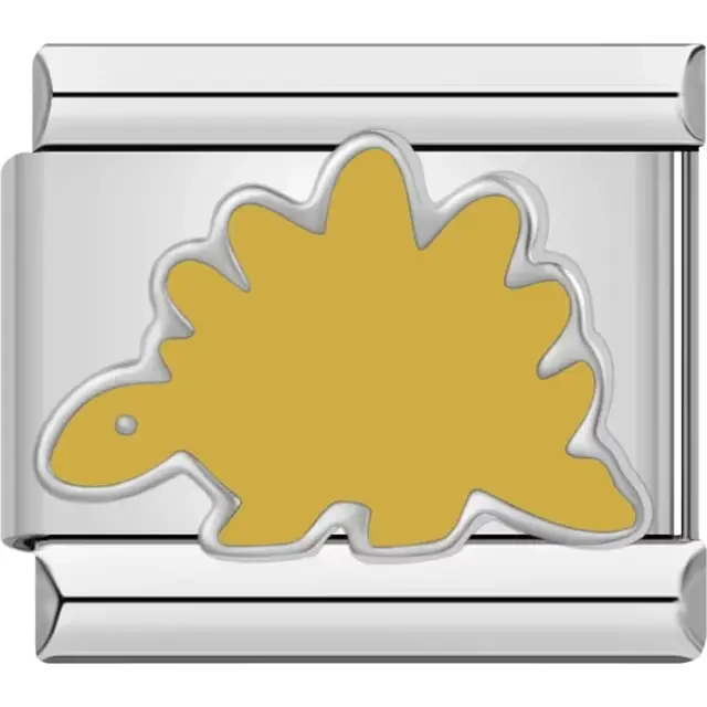 Yellow stegosaurus dinosaur silhouette design Italian charm bracelet link