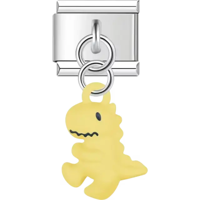 Yellow dinosaur dangle Italian charm bracelet link