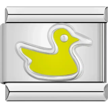 Yellow duck design with silver outline Italian charm bracelet link