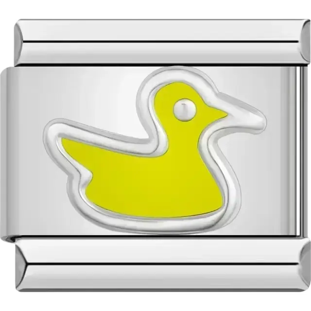Yellow duck design with silver outline Italian charm bracelet link