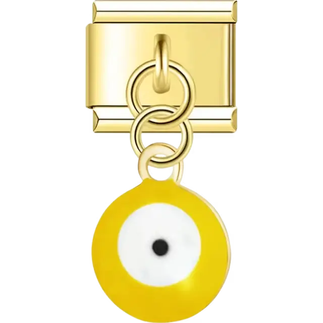 Dangle yellow evil eye with white center Italian charm bracelet link