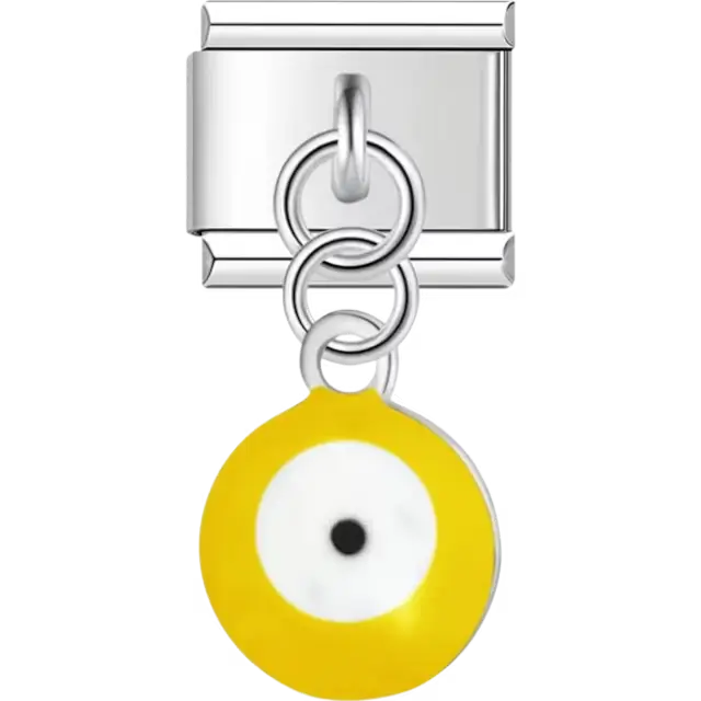 Dangle yellow evil eye with white center Italian charm bracelet link