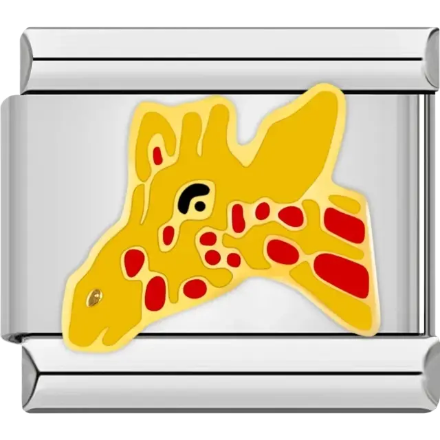 Yellow giraffe head with red patches Italian charm bracelet link