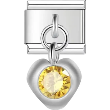 Yellow gemstone heart-shaped dangle Italian charm bracelet link