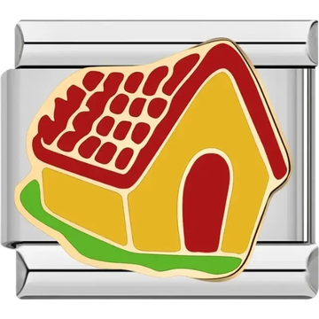 Yellow house with red roof and door Italian charm bracelet link