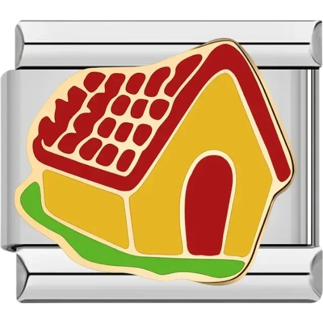 Yellow house with red roof and door Italian charm bracelet link