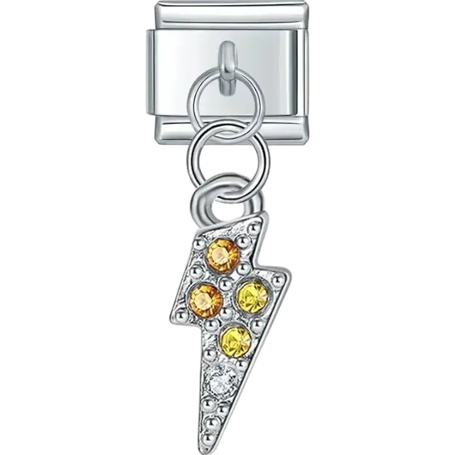 Yellow crystal lightning bolt dangle Italian charm bracelet link