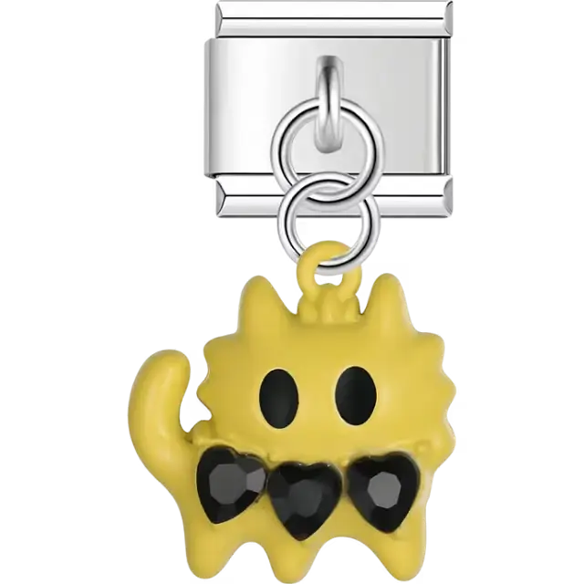 Yellow monster with black crystal hearts pendant Italian charm bracelet link