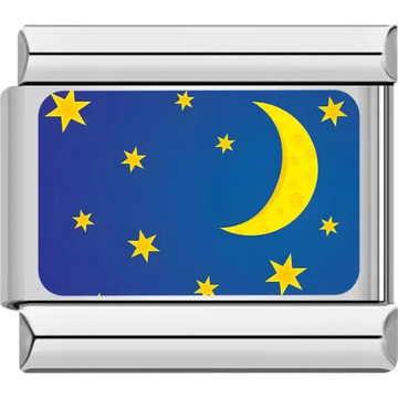 Yellow crescent moon with stars on a blue background Italian charm bracelet link
