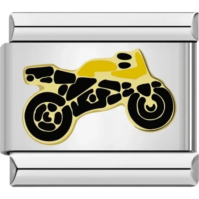Yellow motorcycle with black details Italian charm bracelet link