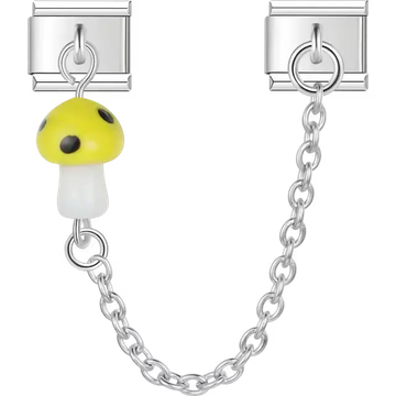 Yellow mushroom with polka dots dangle safety chain Italian charm bracelet link