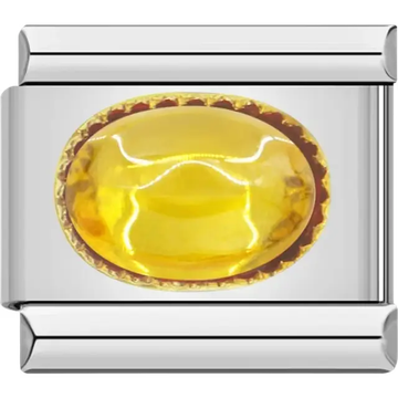 Yellow oval gemstone in a gold bezel Italian charm bracelet link
