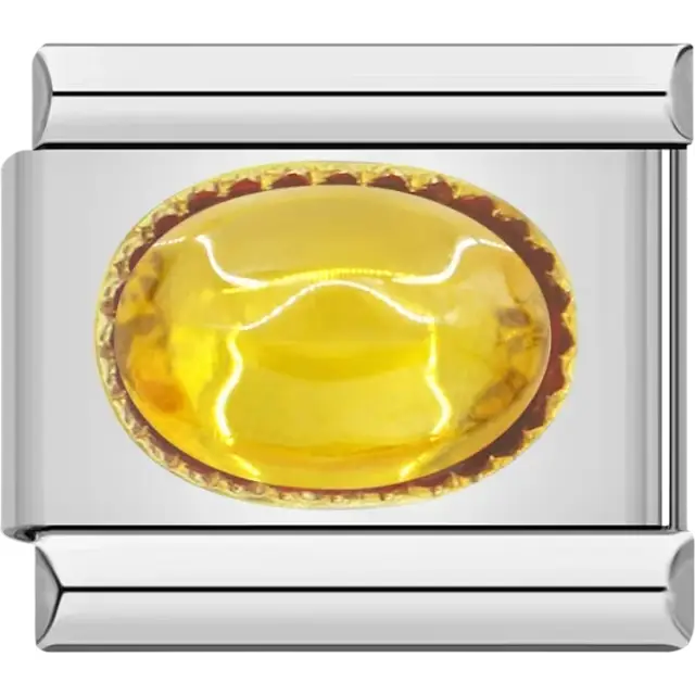 Yellow oval gemstone in a gold bezel Italian charm bracelet link