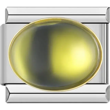 Bright yellow oval stone with gold border Italian charm bracelet link