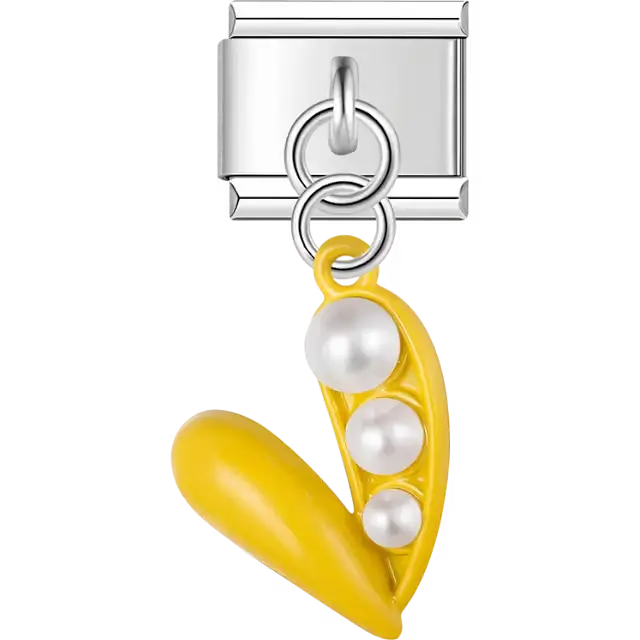 Yellow figure with pearl accents dangle Italian charm bracelet link