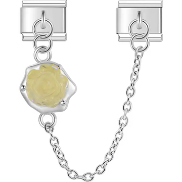 Yellow rose flower with safety chain Italian charm bracelet link
