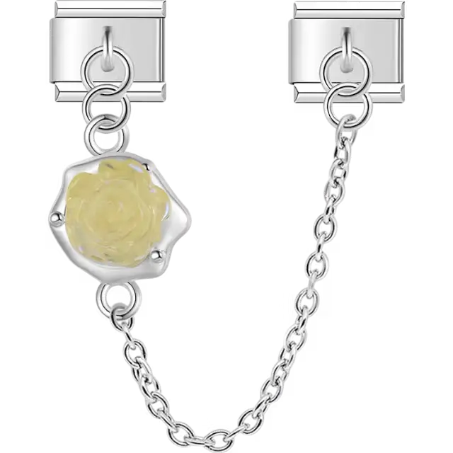 Yellow rose flower with safety chain Italian charm bracelet link
