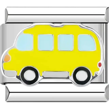 Yellow school bus Italian charm bracelet link