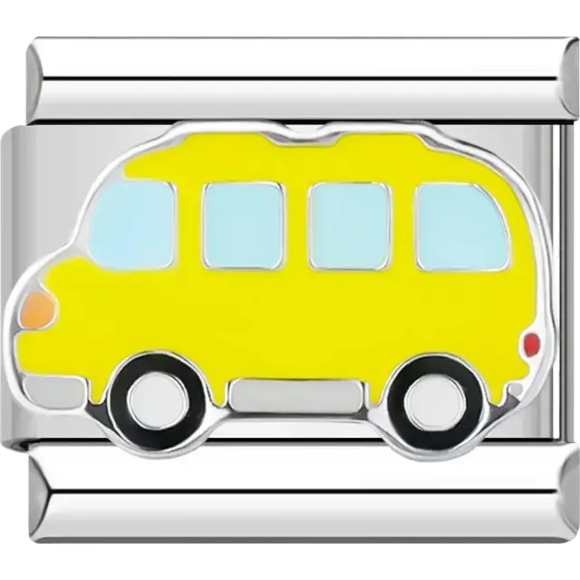 Yellow school bus Italian charm bracelet link