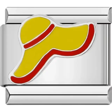 Yellow sombrero design with red accents Italian charm bracelet link