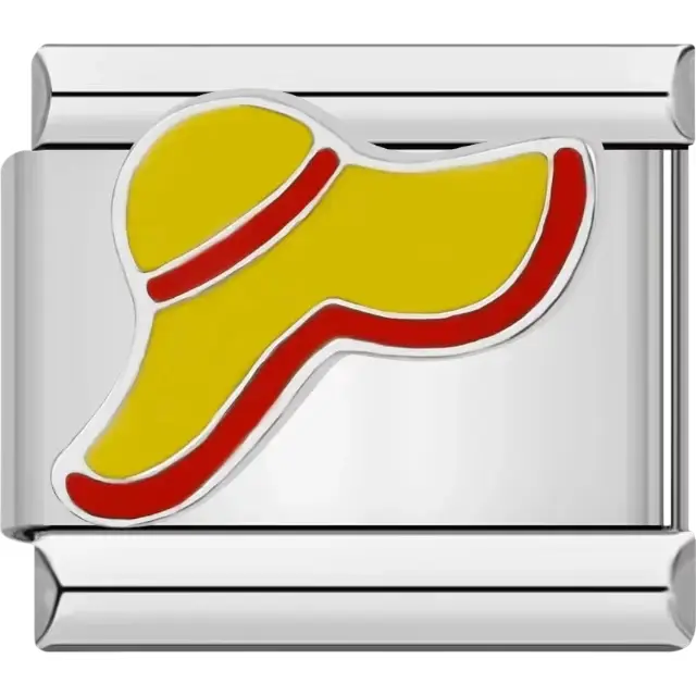 Yellow sombrero design with red accents Italian charm bracelet link