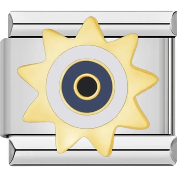 Yellow sun with blue and black center Italian charm bracelet link