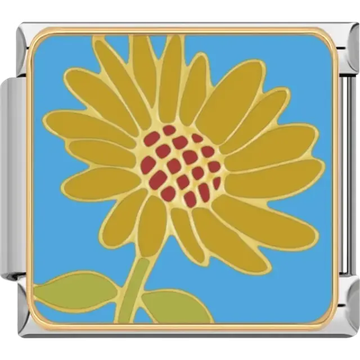 Yellow sunflower on blue Italian charm bracelet link