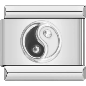 Black and white yin yang metal Italian charm bracelet link