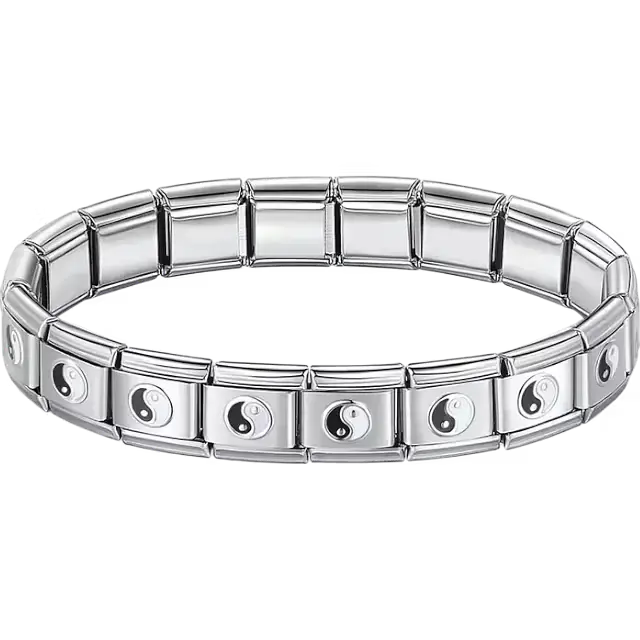 Yin yang charms composing stainless steel Italian bracelet