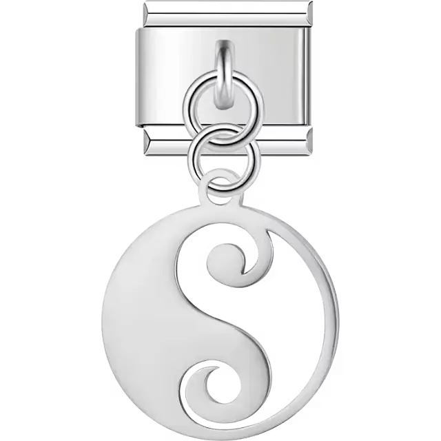 Circle yin yang cutout dangle Italian charm bracelet link