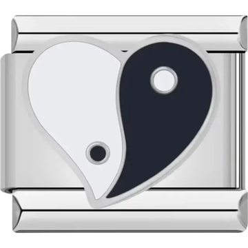 Black and white yin yang heart Italian charm bracelet link