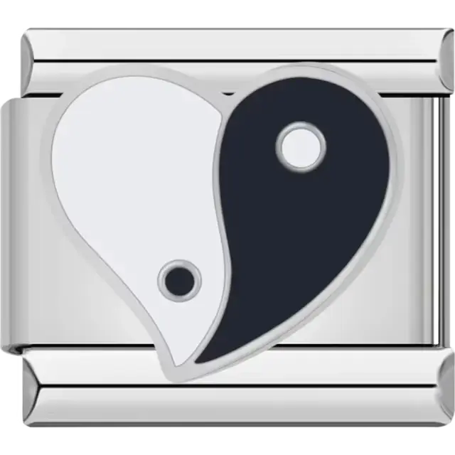 Black and white yin yang heart Italian charm bracelet link