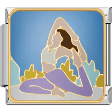 Woman in a yoga pose with a blue background Italian charm bracelet link